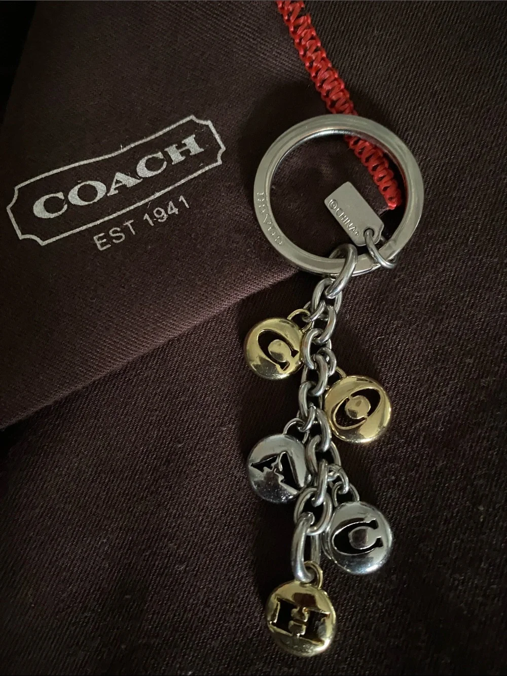 Coach Two-Tone Letter Charm Key Ring - Gold & Silver